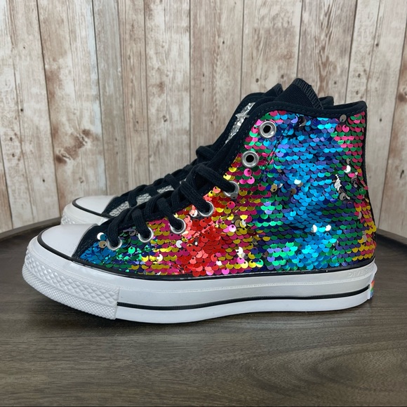 Converse Chuck 70 Pride Rainbow Sequin High Top Sneakers - Picture 4 of 10